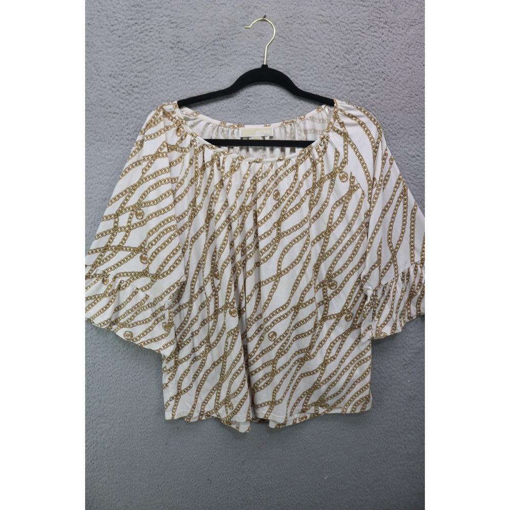 Michael Kors 3/4 Bell Sleeve Tunic-Size 1X-LOGO-Chains-Designer-Preppy